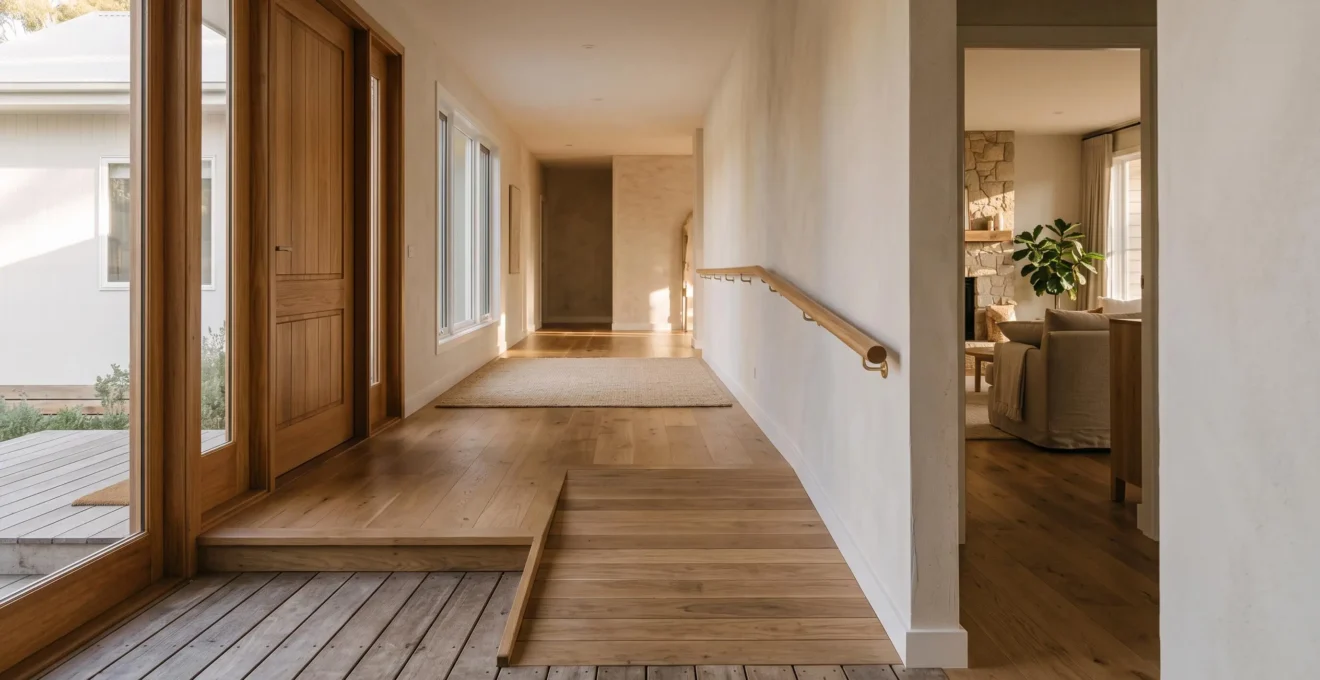 Intérieur de maison lumineux et chaleureux, aménagé pour rester accessible à tous les âges de la vie