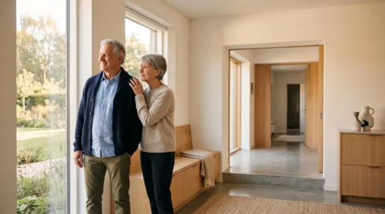 Interieur de maison lumineux et elegant symbolisant un logement pense pour accompagner le vieillissement de 60 a 90 ans