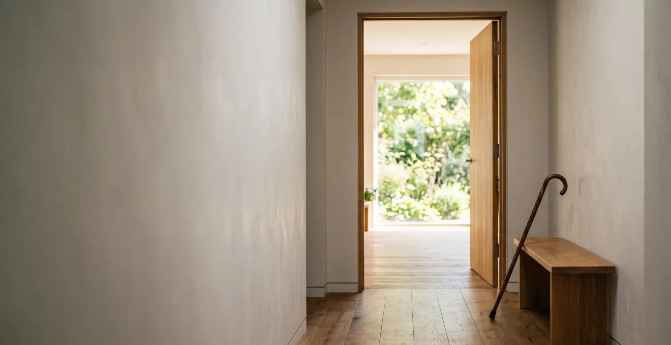Intérieur chaleureux d'une maison accessible symbolisant la continuité de vie à domicile en avançant en âge