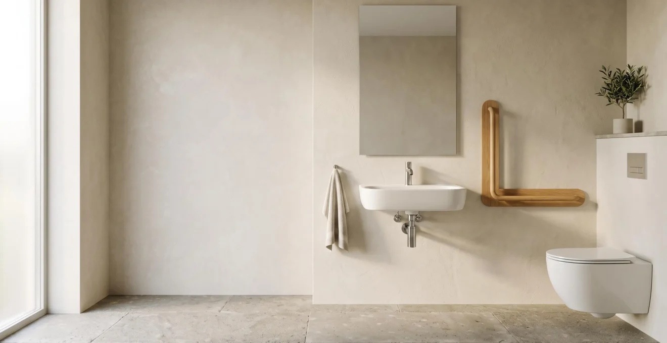 Salle de bain contemporaine et ergonomique alliant confort d'usage et design épuré pour personnes à mobilité réduite